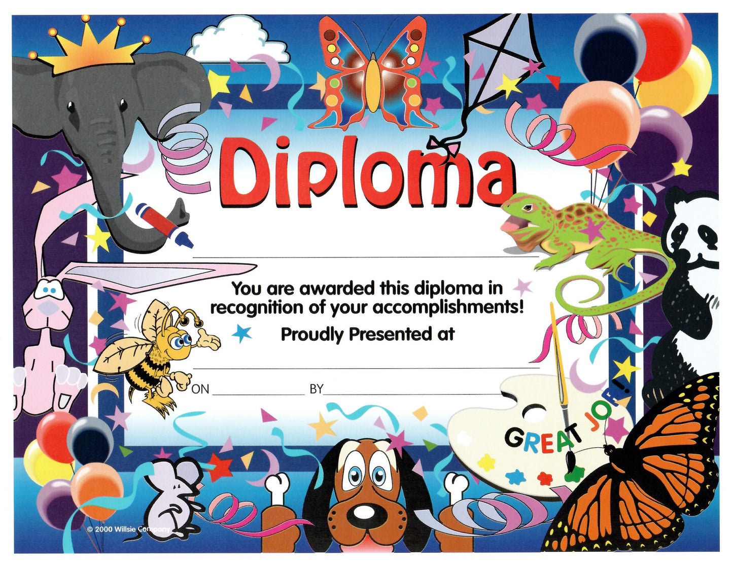 Kindergarten Diploma Insert 11"*8.5" - Happy Zoo