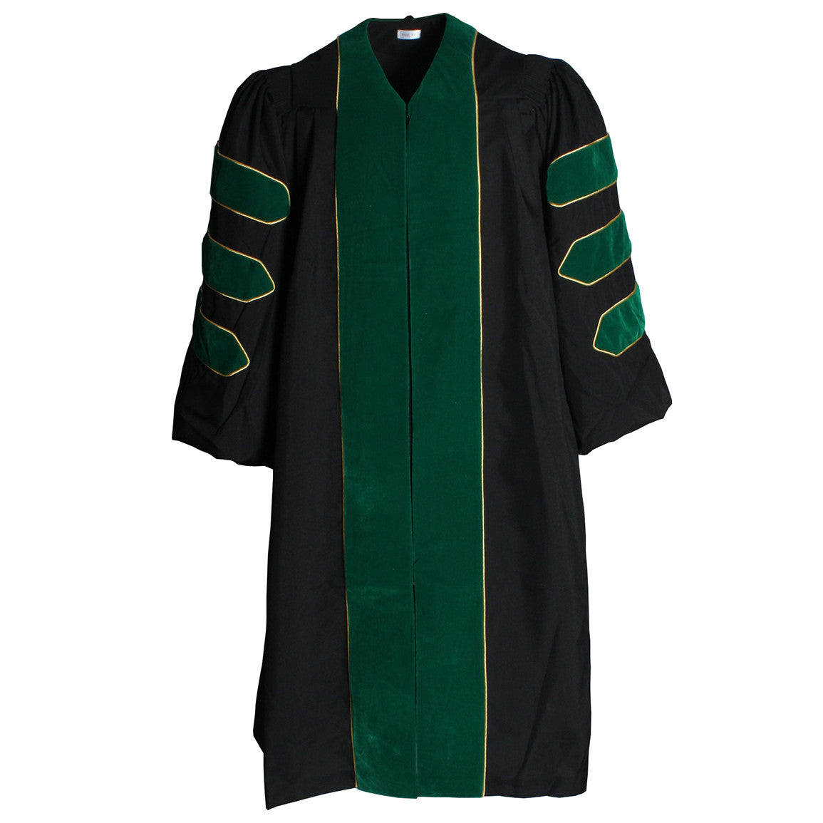 Deluxe Emerald/Hunter Green Doctoral Gown with Gold Piping