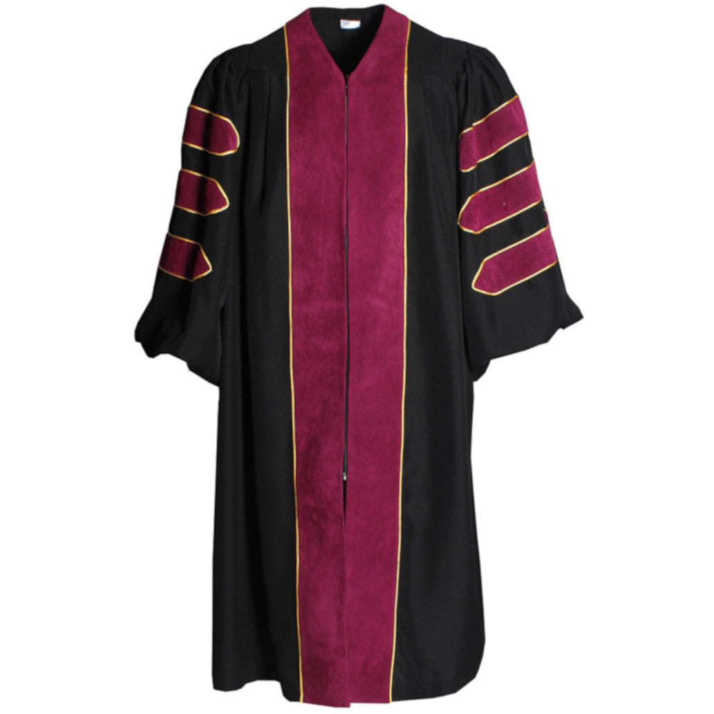 Deluxe Maroon Doctoral Gown with Gold Piping