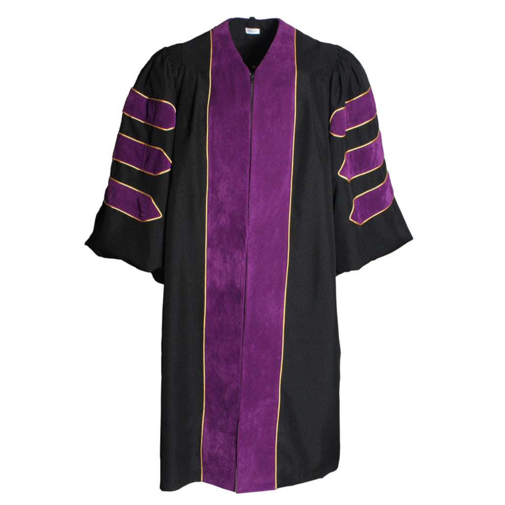 Deluxe Purple Doctoral Gown with Gold Piping