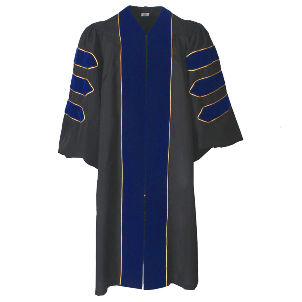 Deluxe Royal Blue Doctoral Gown with Gold Piping