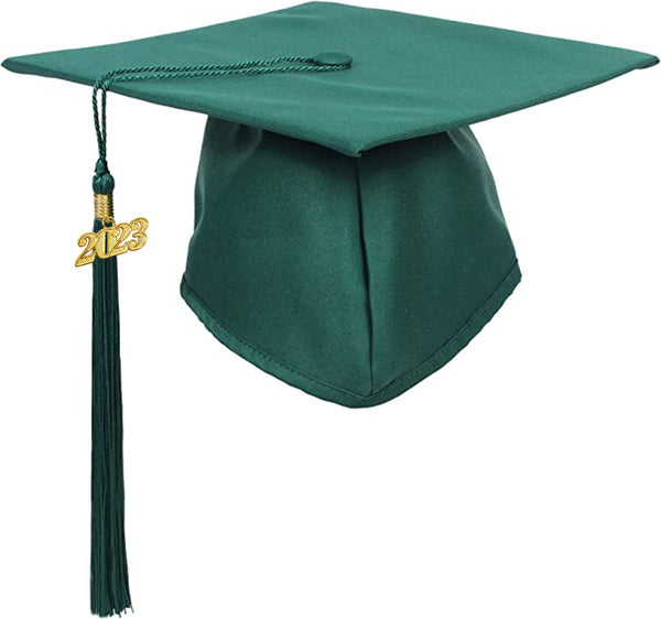 MyGradDay Graduation Gown, Cap & Tassel Set - Forest Green Matte, Includes 2018 & 2019 Year Charms