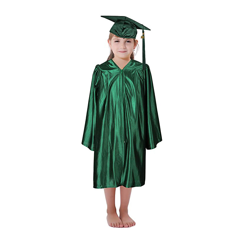 Shiny Kinder Kelly Green Cap, Gown & Tassel