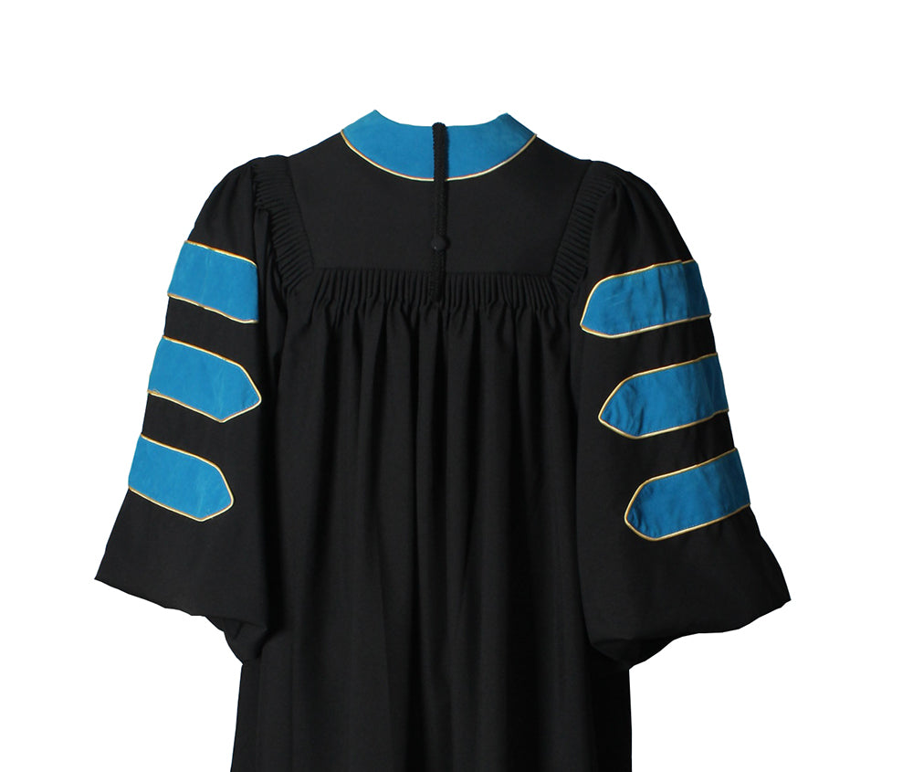 Deluxe Peacock Blue Doctoral Gown with Gold Piping