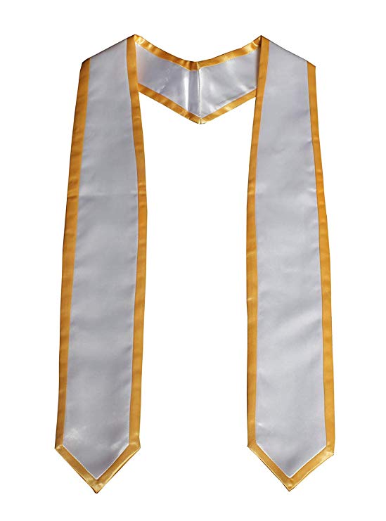 Deluxe Customized White Graduation Stole with Gold Trim 72" Pointed Deluxe Customized White Graduation Stole with Gold Trim 72" Pointed