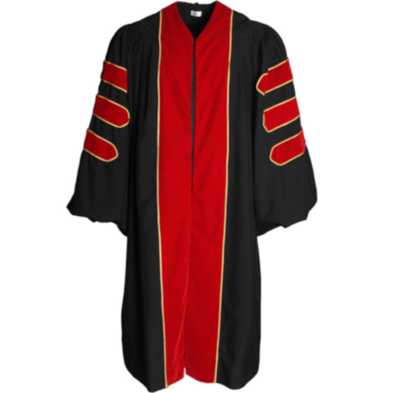Deluxe Red Doctoral Gown with Gold Piping