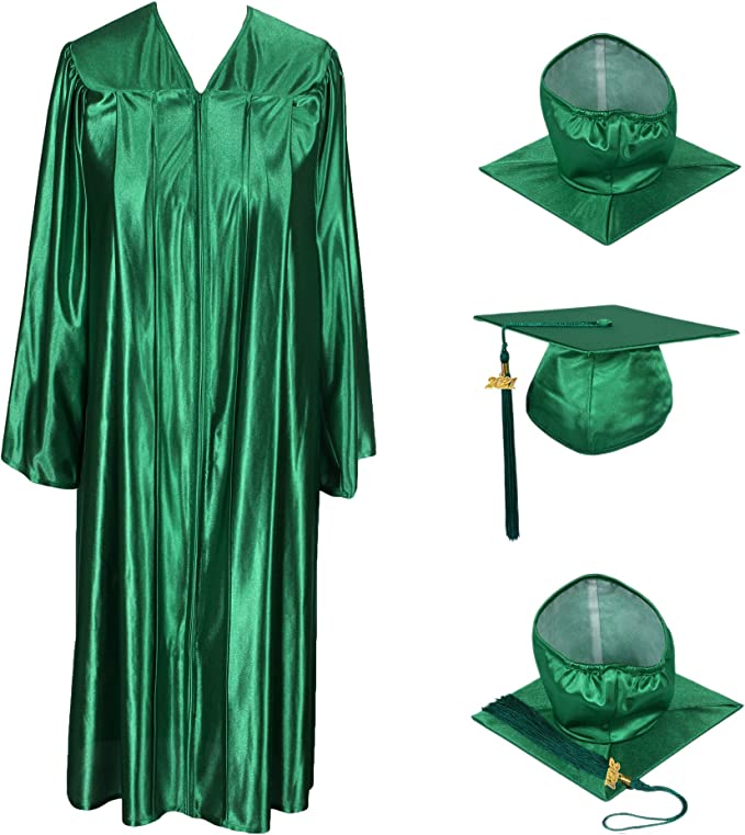 Shiny Hunter Green Graduation Cap Gown and Tassel