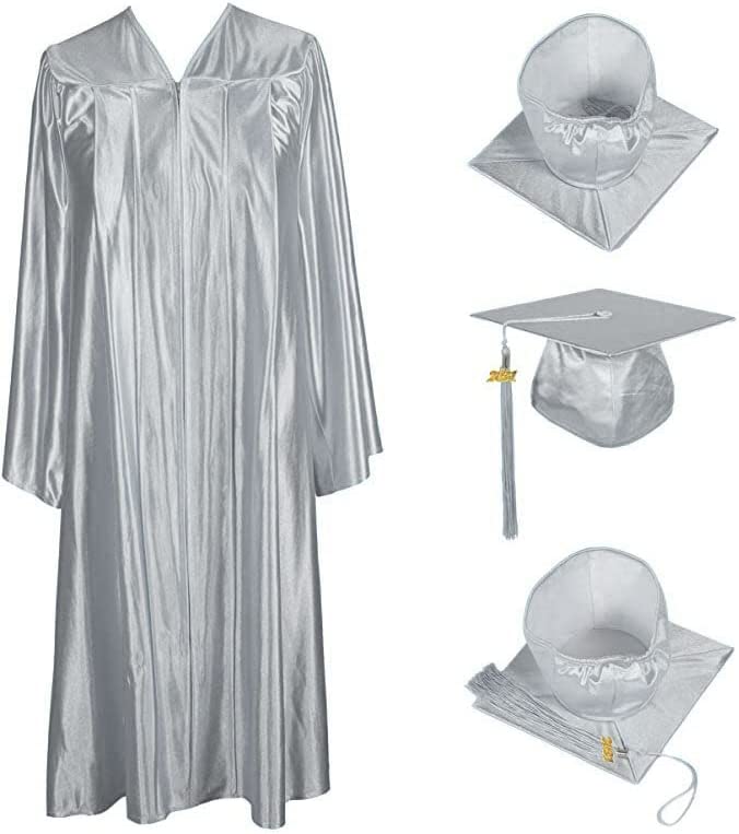 Shiny Kinder Silver Cap, Gown & Tassel