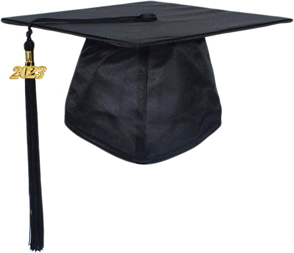 Shiny Black Graduation Cap and Tassel