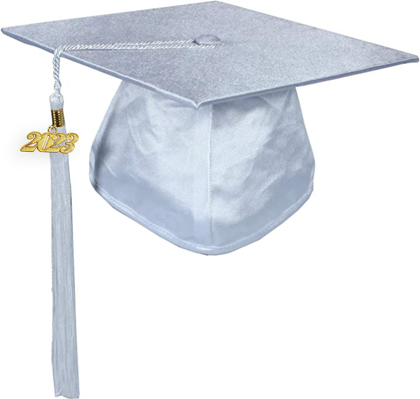 Shiny White Graduation Cap and Tassel