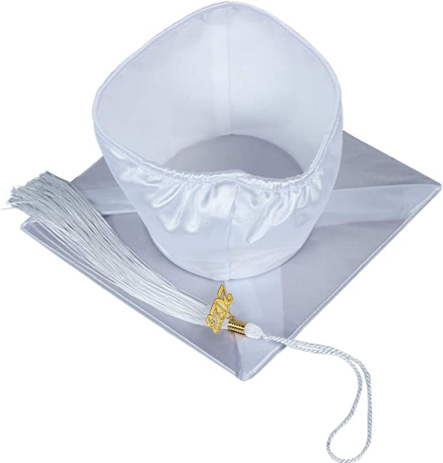 Shiny White Graduation Cap and Tassel