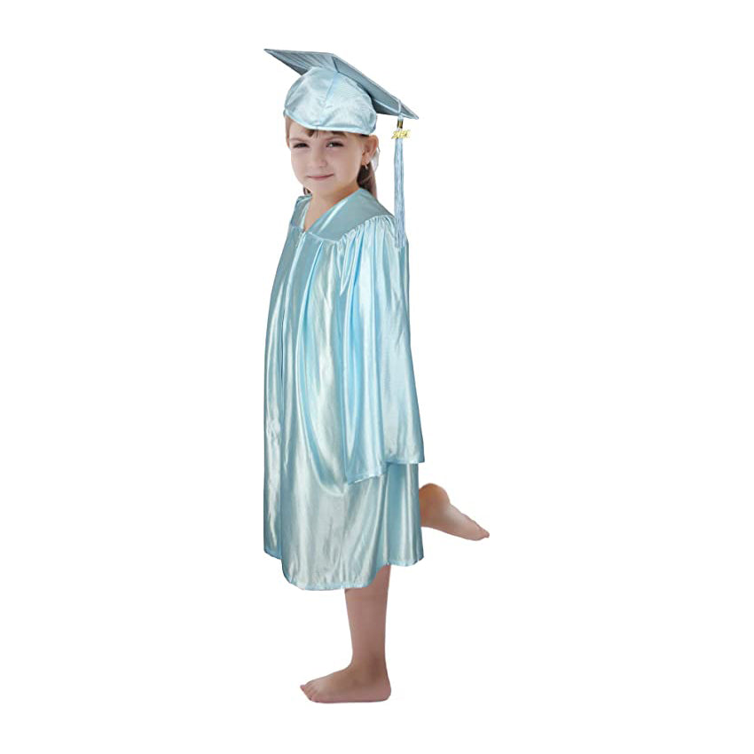 Shiny Kinder Light Blue Cap, Gown & Tassel
